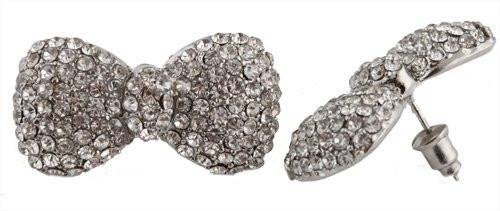 2 Pairs Of Silvertone With Clear Iced Out 3D Bow Tie Stud Earrings