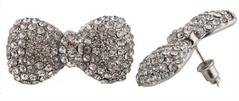 2 Pairs Of Silvertone With Clear Iced Out 3D Bow Tie Stud Earrings