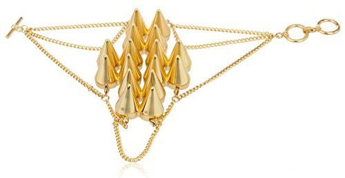 2 Pieces Of Goldtone Spikes Adjustable Finger Ring And Slave Hand Chain Bracelet One Size Fits All
