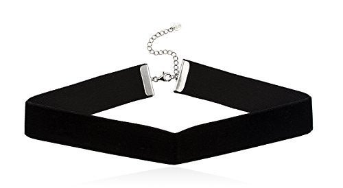 925 Sterling Silver Classic Black Velvet Thick (18mm) or Thin (10mm) 15 Inch Choker Necklace