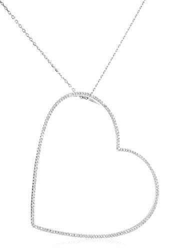 14K White Gold with Diamonds Large Heart Pendant with a Silver 20 Inch Necklace
