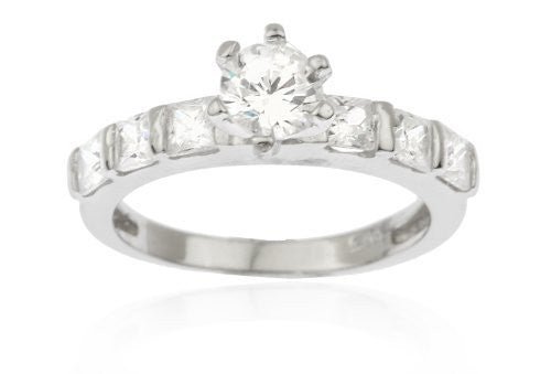 925 Sterling Silver Cubic Zirconia Round with Multiple Square Stones Engagement Finger Ring Set