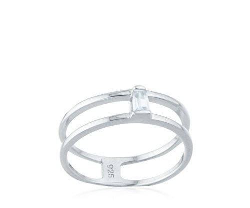 925 Sterling Silver Two Row with CZ Stone Ring