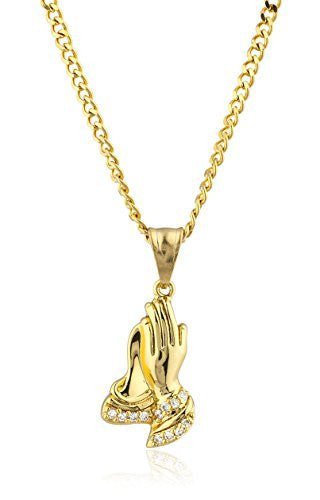 Stainless Steel Goldtone Praying Hands Pendant...