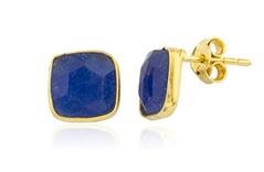 925 Sterling Silver Goldtone Simulated Sapphire Square Stone Earrings