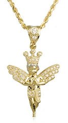 10K Yellow Gold Angel with Cubic Zirconia Stones and a 2mm 24 Inch 10k Gold Rope Chain