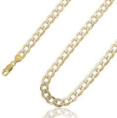 925 Sterling Silver Two Tone Prolux 8mm Flat Cuban Chain Pave Necklace (28 Inches)