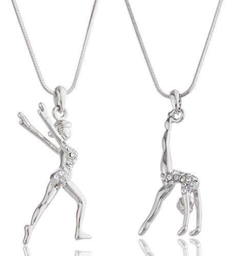 Silvertone with Clear Stones Flipping & Landing Gymnast 16 Inch Snake Franco Necklace Set