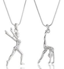 Silvertone with Clear Stones Flipping & Landing Gymnast 16 Inch Snake Franco Necklace Set