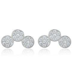 Sterling Silver Stud Earrings with CZ Stone Triple Circle