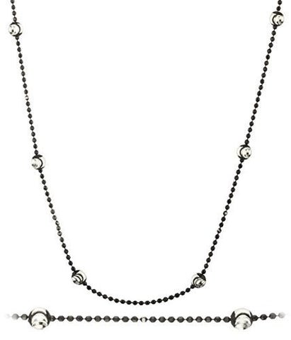 925 Sterling Silver 4mm Oval Moon Cut Beaded Jet Black Link Chain