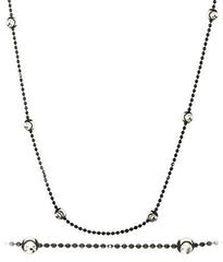 925 Sterling Silver 4mm Oval Moon Cut Beaded Jet Black Link Chain