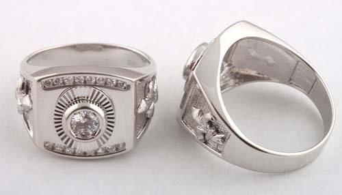 Mens 925 Sterling Silver Ring with French Lily Flower Sides and Iced Out Center