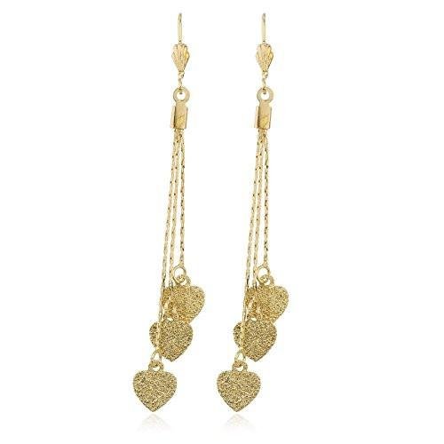 Two Year Warranty Gold Overlay Frosted Heart Design 4 Inch Drop Chain Earrings