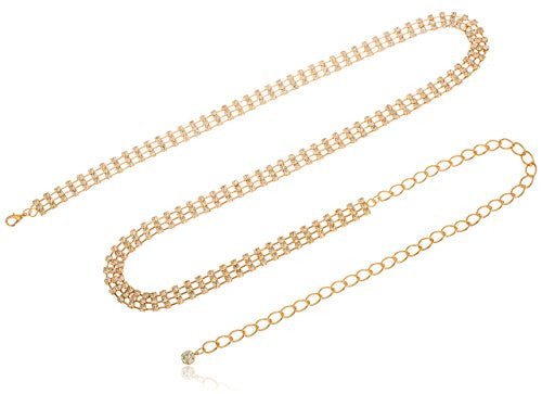 Goldtone Adjustable Length Triple Box Links with Clear Stones Belt Chain