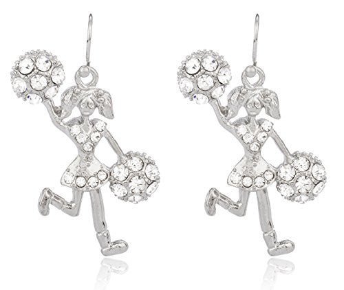 Silvertone Cheerleader Pendant with Stones Earrings