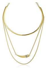 Goldtone Adjustable Choker Necklace and Layered Link with Horn Pendant