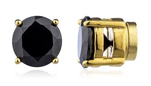 Goldtone Magnetic Earrings with Black Cz Round - 4mm to 12mm