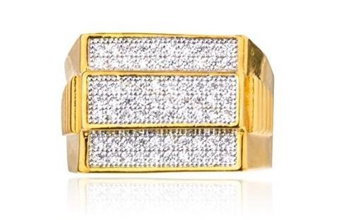 Men's Goldtone 3 Row Rectangle Cz Layered Ring Sizes 10-11