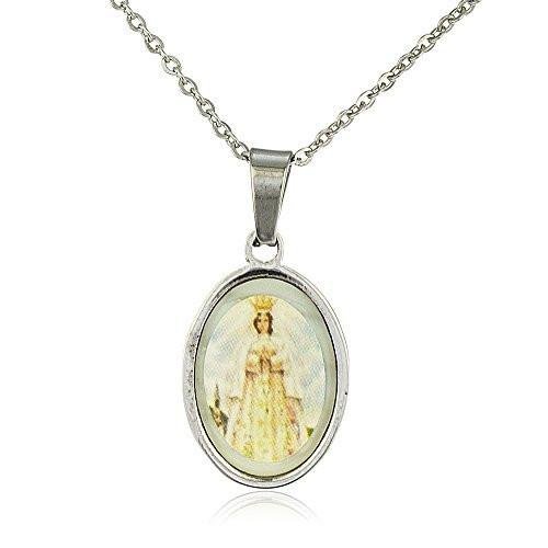 Stainless Steel 19 Inch Adjustable Necklace with Our Lady of Rosary Pendant