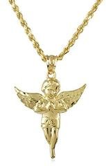 10K Yellow Gold Angel and a 2mm 24 Inch 10k Gold Rope Chain