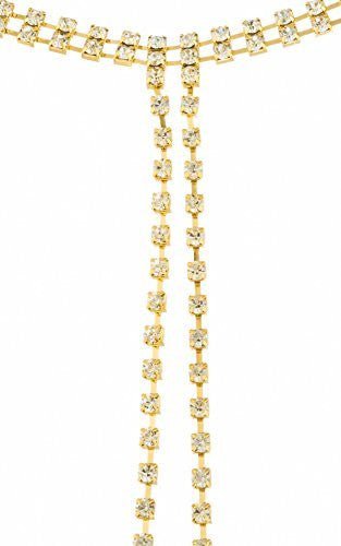 Ladies Iced Out Choker Necklace with Long Dangling Iced Out Strands (Goldtone or Silvertone)