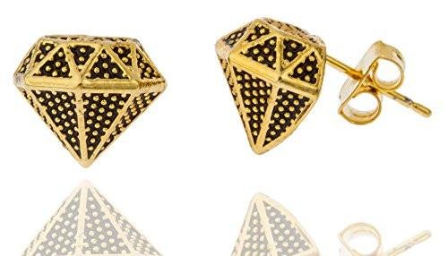 Goldtone with Black .25 Inch Diamond-Shaped Stud Earrings