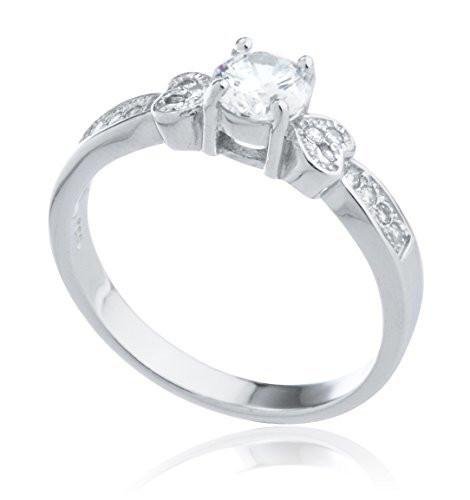 925 Sterling Silver Double Heart and Cz Stones Promise Ring