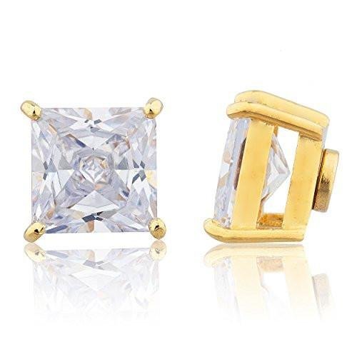 Goldtone Magnetic Earrings with Clear Cz Square - 4mm to 12mm