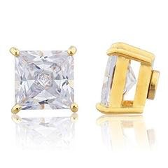 Goldtone Magnetic Earrings with Clear Cz Square - 4mm to 12mm