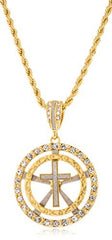 Goldtone or Silvertone - Sandblast Cross Within Round Pattern Pendant 5mm 30 Inch Rope Chain Necklace