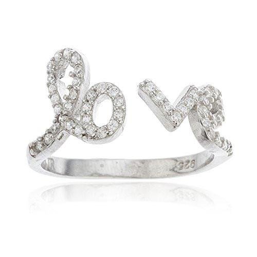 925 Sterling Silver Open Love Ring with Cubic Zirconia Stones Sizis 6 - 8