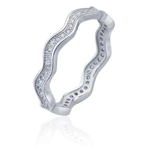 925 Sterling Silver Wavy Cz Stone Ring - Available in Sizes 6, 7, and 8
