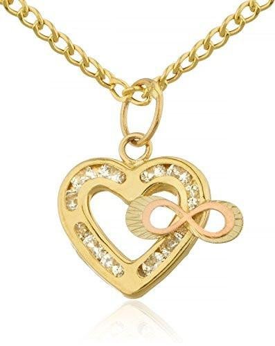 14K Gold Cuban Chain Necklace with Heart & Infinity Pendant
