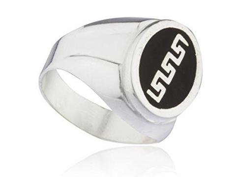 925 Sterling Silver Greek Key Link Smooth Ring