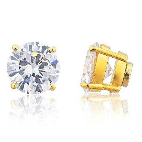 Goldtone Magnetic Earrings with Clear Cz Round - 4mm to 12mm Available