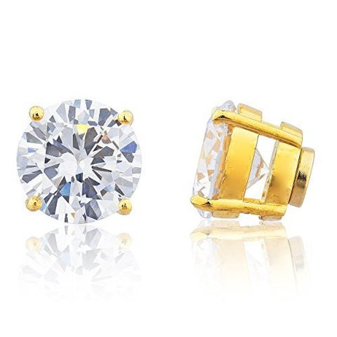 Goldtone Magnetic Earrings with Clear Cz Round - 4mm to 12mm Available