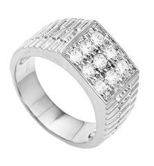 Men's Silvertone CZ Ribbed Square Ring Sizes 10-11