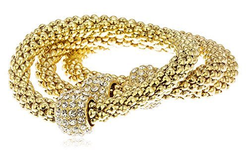 Three Layer Popcorn Chain Style with Round Charms Stretch Bracelet