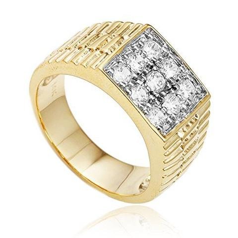 Men's Goldtone Cz Ribbed Square Ring Sizes 7-17
