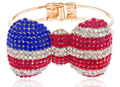 Goldtone American Flag 2.75 Inch Bow Bangle Bracelet