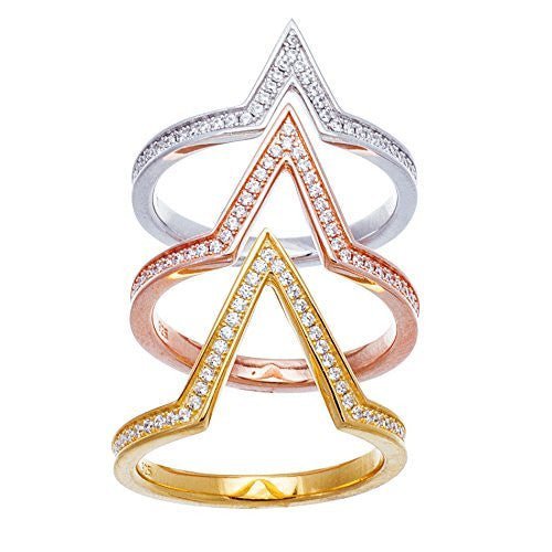 925 Sterling Silver Cubic Zirconia "V" Trio Ring