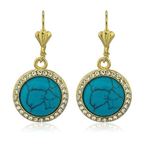 Two Year Warranty Gold Overlay Turquoise Drop Earrings with Stones