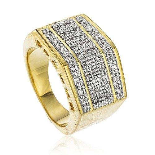 Men's Goldtone Iced Out Block Style Finger Ring Sizes 8-13
