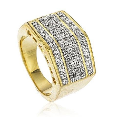 Men's Goldtone Iced Out Block Style Finger Ring Sizes 8-13