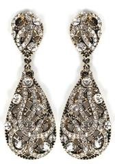 Antique Goldtone with Clear Iced Out Vine Twist Teardrop Shaped 3.25 Inch Dangle Clip on Earrings