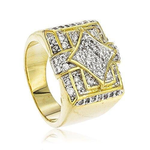 Men's Goldtone Iced Out Square & Diamond Shapes Finger Ring Sizes 7-12