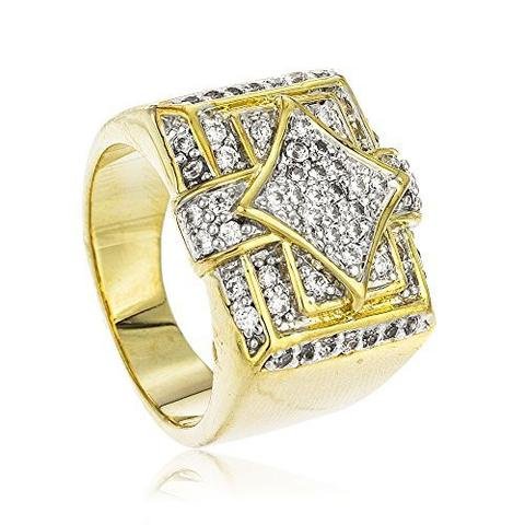 Men's Goldtone Iced Out Square & Diamond Shapes Finger Ring Sizes 7-12