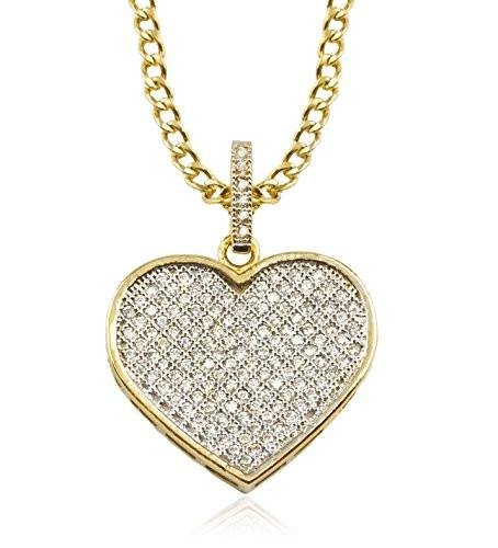 10K Yellow Gold Heart with Cubic Zirconia and a 2mm 18 Inch 10k Gold Cuban Chain