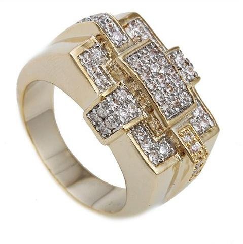 Men's Goldtone Iced Out Box Stitch Ring Sizes 10-11